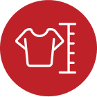 Icon representing freedom in customization, red circular background with white t-shirt